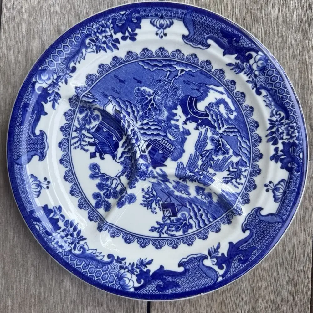 Vintage Blue Willow Divided Ideal Grill Plate 10.25